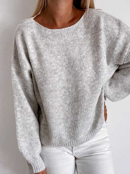 

Crew Neck Loosen Casual Sweater, Gray, Sweaters