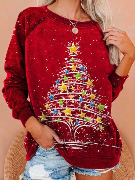

Natale natale Albero Maniche Lunghe Girocollo taglia grande Stampato Top T-shirts, Rosso, Hoodies & Sweatshirts
