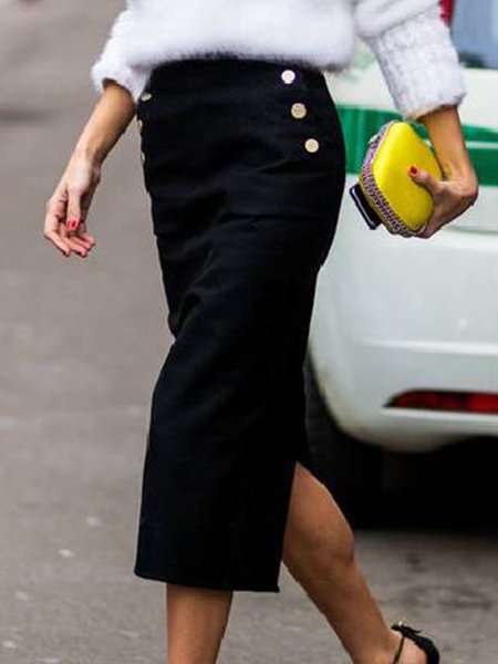 

Regular Fit Solid Skirts, Black, Midi Skirts