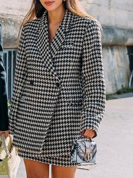 

Long sleeve Elegant Houndstooth Regular Fit Outerwear, As picture, Blazers
