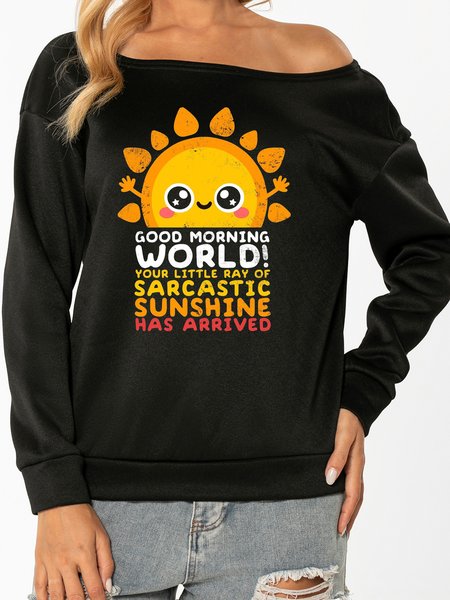 

Unocis Fun Printed Off Shoulder Sweatshirt, Black, Sweatshirts