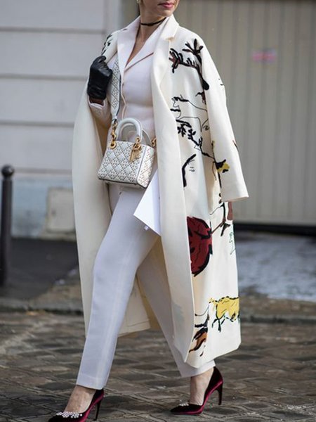 

Elegant Long Sleeve Printed Outerwear, As picture, Coats