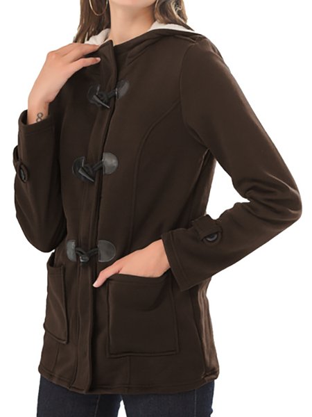 

Hooded Solid Long Sleeves Outerwear, Coffee, Outerwear