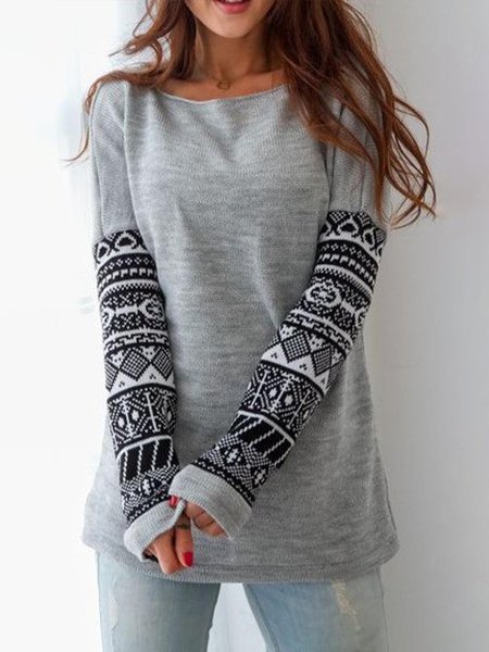 

Casual Loosen Crew Neck Top, Gray, Tops