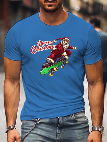 

Casual Cotton Blends Short Sleeve Shirts & Tops, Lake blue, Men's t-shirts