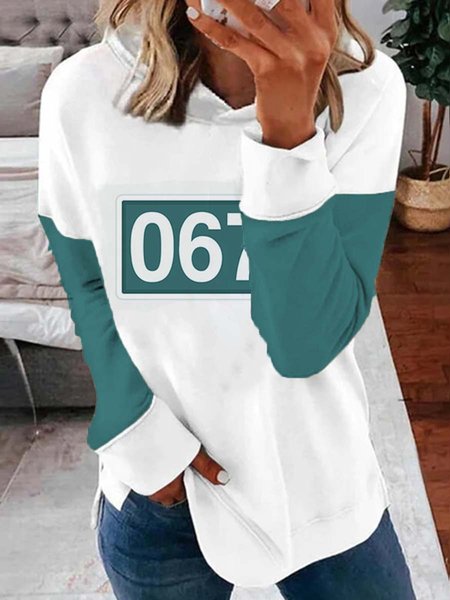 

Loosen Color Block Hooded Sweatshirt, White-green, Hoodies & Sweatshirts