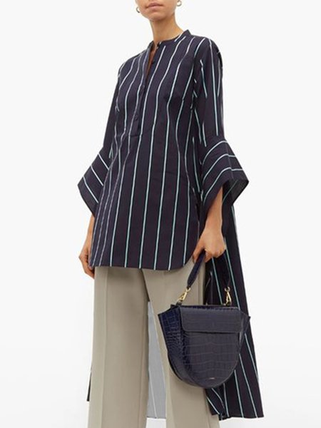 

Elegant Loosen Round Neck Striped Top, As picture, Blouses and Shirts