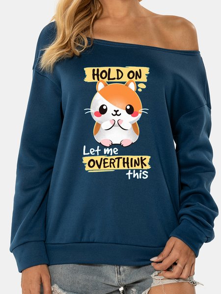 

Unocis Fun Printed Off Shoulder Sweatshirts, Blue, Sweatshirts