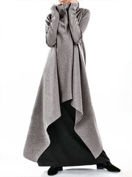 

Casual Long Sleeve High Neck Midi Dress, Gray, Maxi Dresses