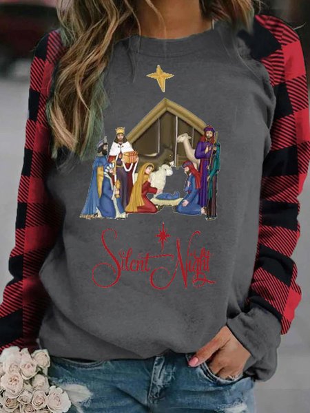 Manger Scene Christmas Women‘s Sweatshirt, Gray, Hoodies&Sweatshirts
