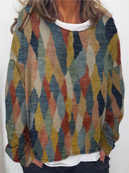 

Casual Loosen Crew Neck Geometric Sweatshirt, As picture, Hoodies & Sweatshirts