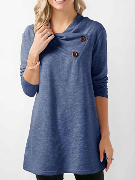 

Solid Vintage Cowl neck Long Sleeves Tops, Blue, Tops