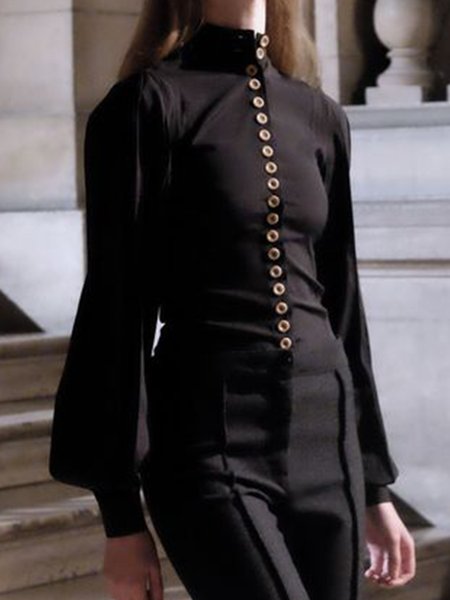 

Sweet Simple Stand Collar Regular Fit Shirt, Black, Blouses and Shirts