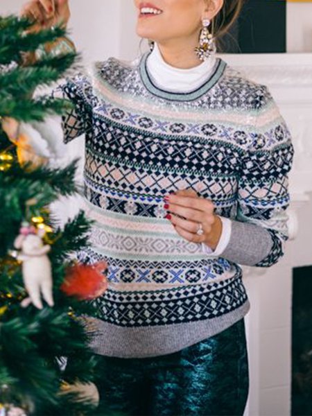 

Christmas Vacation Jacquard Sweater, As picture, Pullovers