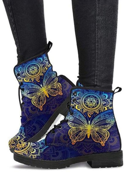 

Casual Butterfly Print Martin Combat Boots, As picture, Boots