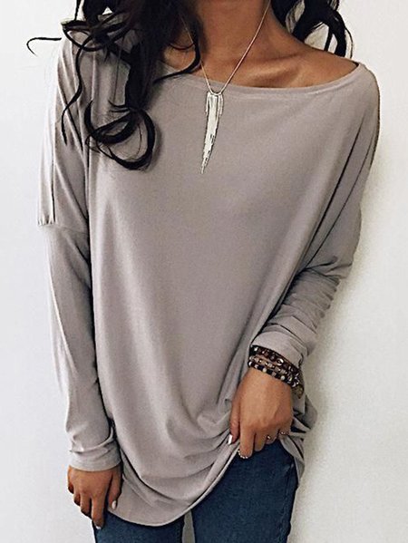 

Casual Crew Neck Plain Shirts & Tops, Gray, Tunics