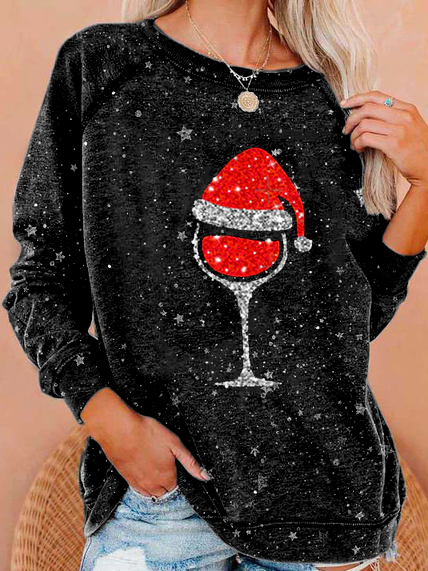 

Christmas Cotton Blends Long sleeve Sweatshirt, Black, Sweatshirts & Hoodies