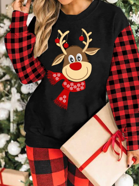 

Christmas Deer Casual Cotton Blends Sweatshirt, Black, Hoodies & Sweatshirts