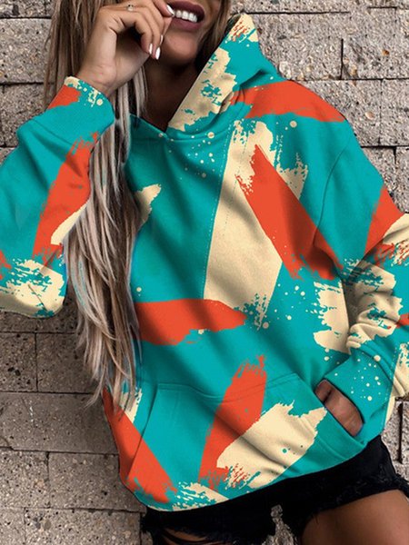 

Casual Sporty Painted Loosen Hooded Sweatshirts, Green, Hoodies & Sweatshirts