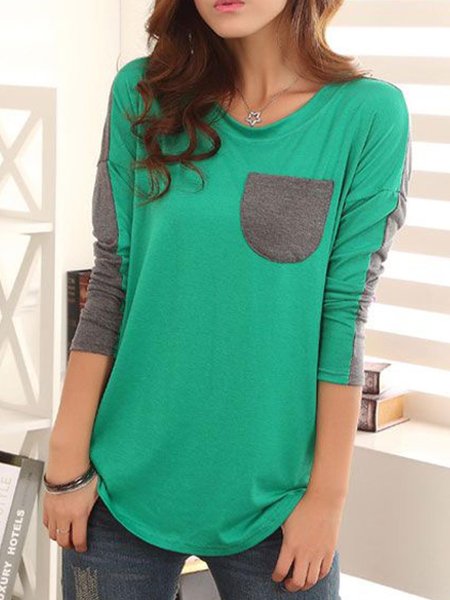 

Loosen Casual Crew Neck Loosen Top, Green, Tops