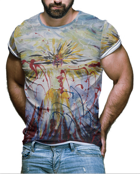 

Abstract Short Sleeve Crew Neck T-shirt, As picture, Men's t-shirts