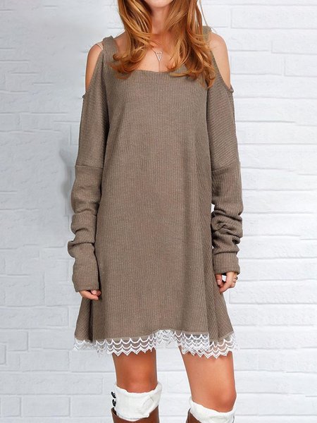 

Loosen Plain Casual Mini Dress, Brown, Mini Dresses
