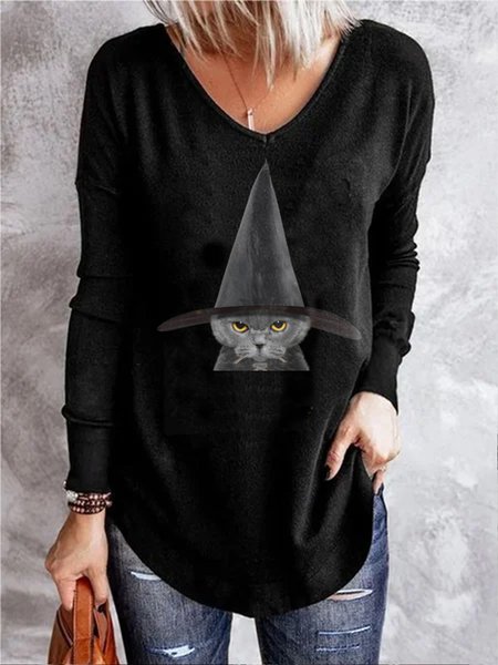 

Nero gatto Statement Cotone miscele Top, T-shirts