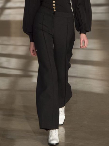 

Daily Date Work Vintage Regular Fit Pants, Black, Wide Leg Pants