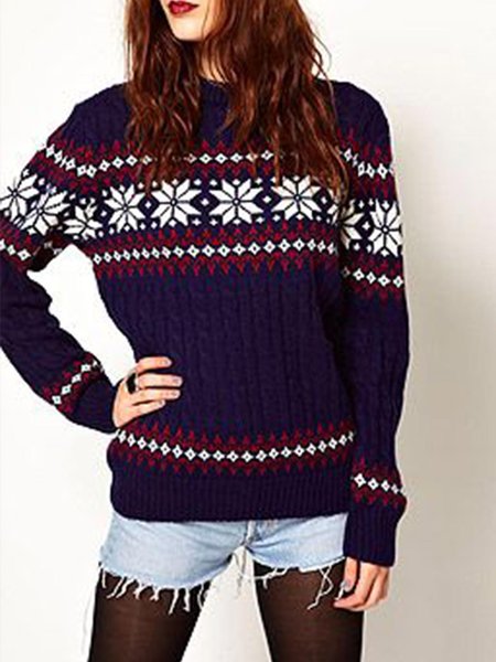 

Loosen Long SLeeve Casual Sweater, Dark blue, Pullovers