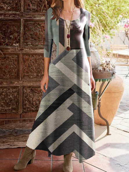 

Casual Crew Neck Geometric Dresses, Multicolor, Maxi Dresses