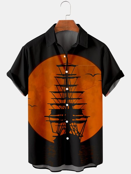

Short Sleeve Vacation Shirts, Black, Men's Floral shirt