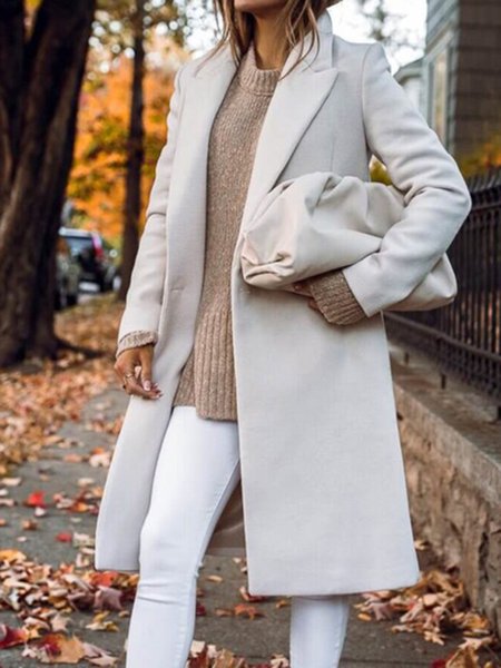 

Long sleeve Solid Lapel Regular fit Outerwear, White, Coats
