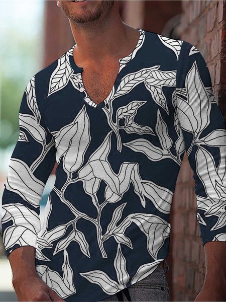 

Leaves Graphic Long Sleeve Casual Tee, As picture, T-shirts