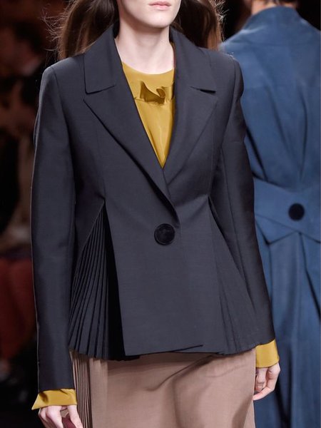 

Elegant Slim Fit Solid Pleated Outerwear Blazer, As picture, Blazers