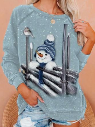 

Women's Sweatshirt Christmas Snowman Printed Crew Neck Regular Fit, Blue, Sweatshirts & Hoodies