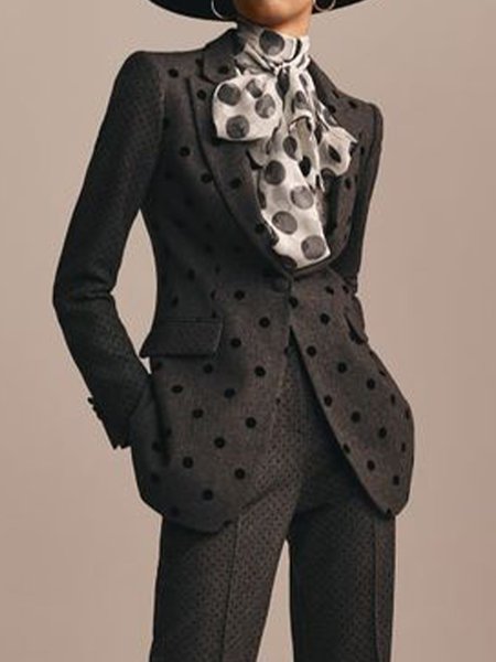 

Elegant Polka Dots Long Sleeve Blazer, As picture, Blazers