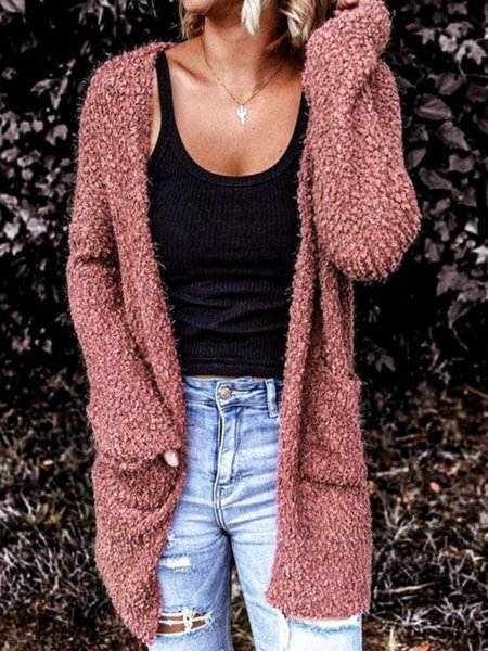 

Casual Long Sleeve Sweater, Dark pink, Cardigans