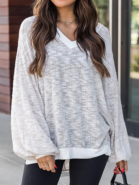 

Simple Cotton Shirts & Tops, Light gray, Long sleeve tops