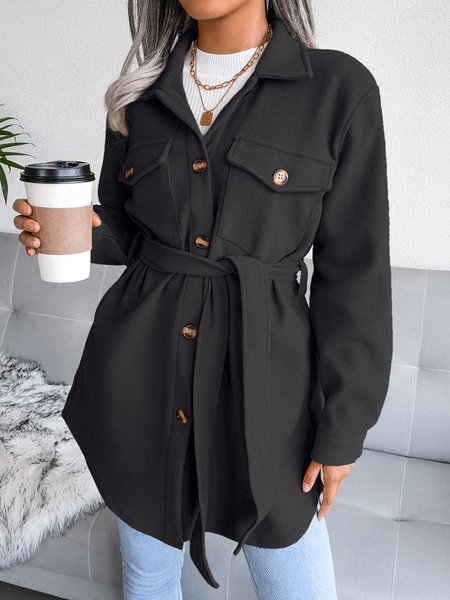 

Plain Lapel Loosen Trench coat, Black, Outerwear