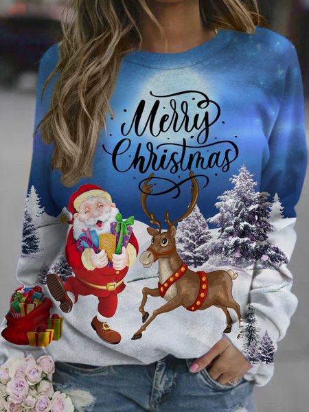 

Merry Christmas Snowflake Crew Neck Loosen Sweatshirt, Blue, Hoodies&Sweatshirts
