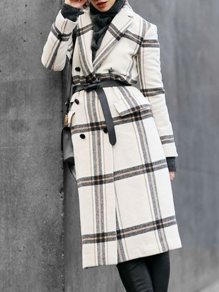 

Lapel Checked/Plaid Elegant Outerwear, As picture, Coats