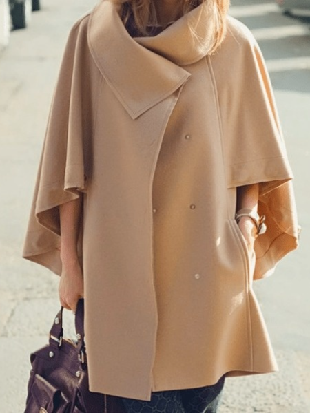 

Fall Plain Lapel Elegant Mid-weight Non-Stretch Daily Outerwear, Khaki, Coats