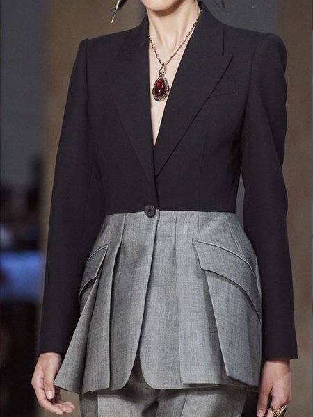 

Elegant Color Block Outerwear Blazer, As picture, Blazers