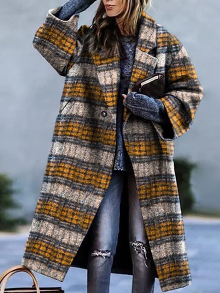 

Grid Lapel Casual Outerwear, Yellow, Outerwear