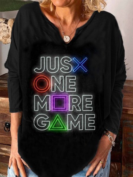 

Casual Long Sleeve V Neck Printed Top, Black, Tops