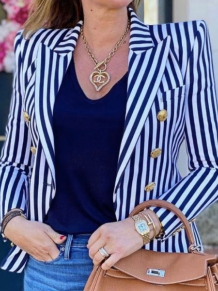 

Fall Lapel Elegant Work Formal Long sleeve Elegant Outerwear, Blue, Blazers