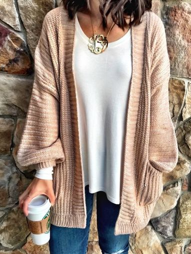 

Casual Plain Outerwear, Apricot, Outerwear