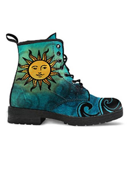 

Casual Moon Sun Asymmetrical Martin Combat Boots, Green, Boots