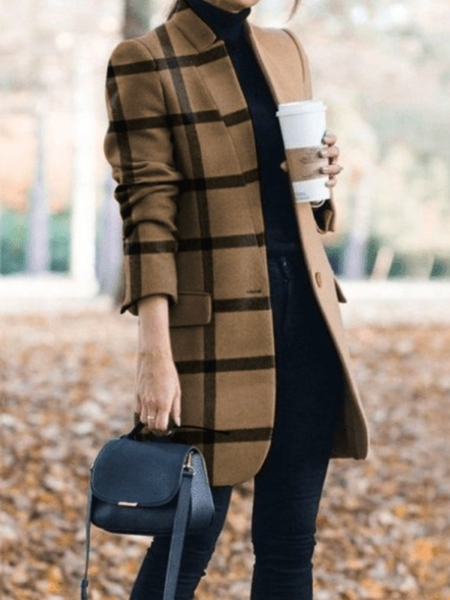 

Fall Daily Simple Long sleeve Simple Daily Outerwear, Khaki, Coats