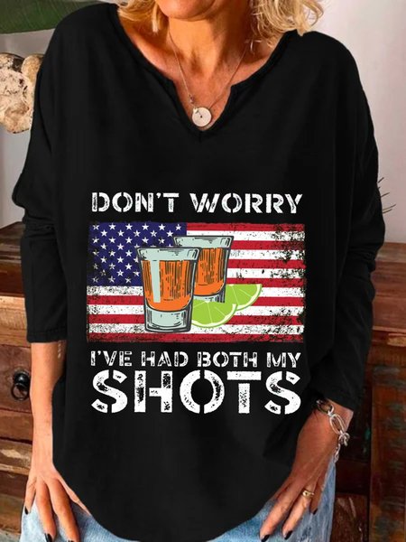 

Casual Long Sleeve U Neck Plus Size Printed Tops T-shirts, Black, T-Shirts